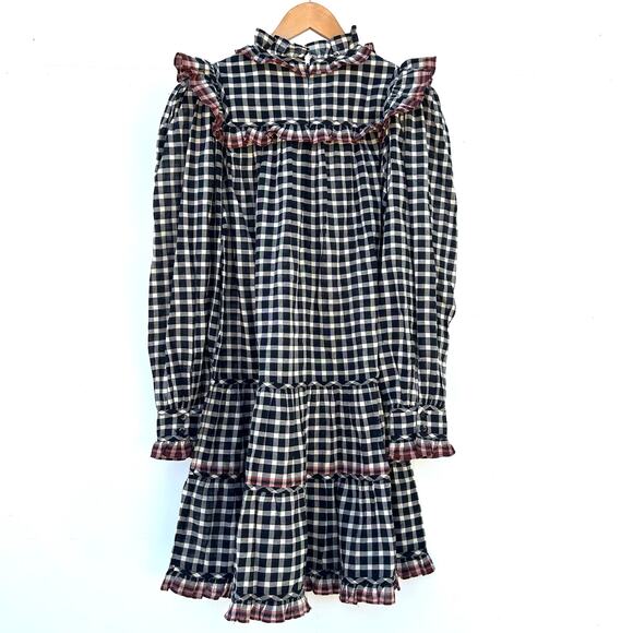 Ulla Johnson Elm Dress Checkered Plaid High Neck Twee 4 Mini Eclipse Long Sleeve - Picture 7 of 13